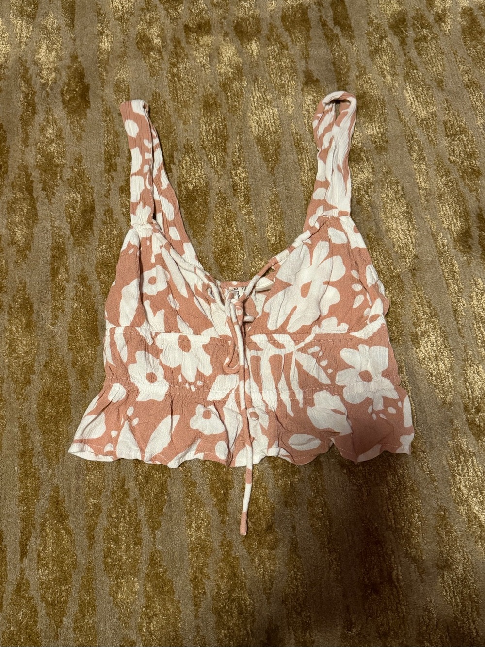 Roxy Dusty Rose and White Floral Tie-Front Cropped Tank